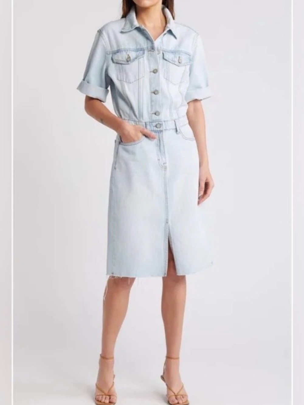 Hidden Los Angeles Denim Dress Light Blue Size S Midi Length Custom Pearls